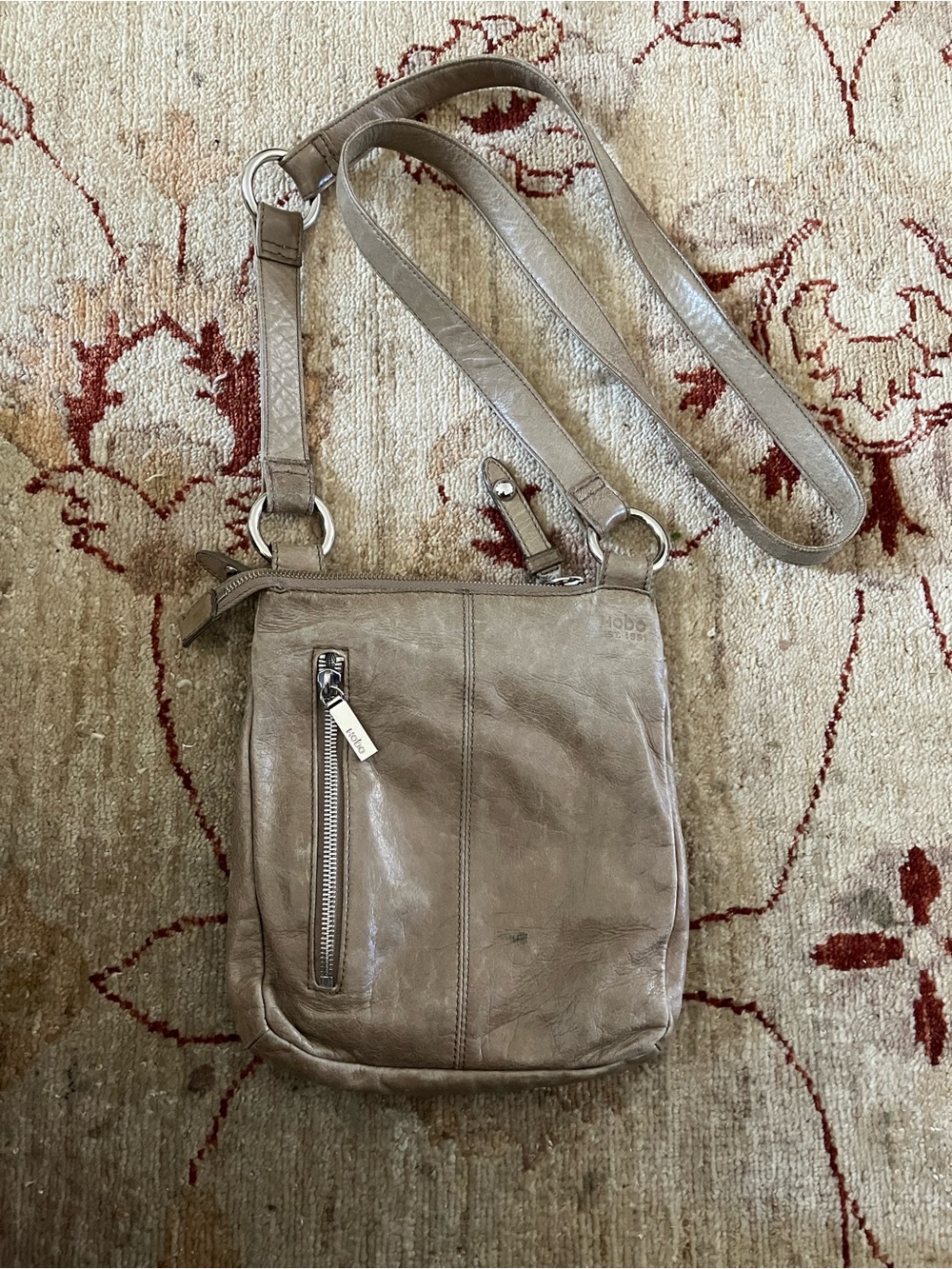 HOBO Taupe Leather Messenger Crossbody Bag